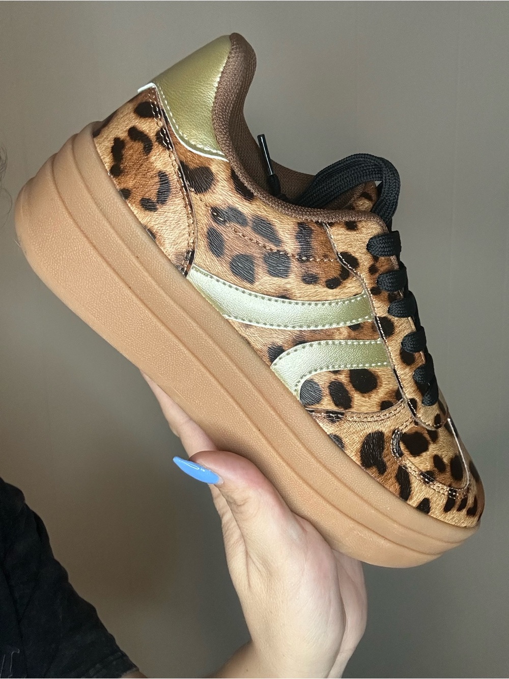 Women’s Leopard Print Platform Sneakers with Gold Accent